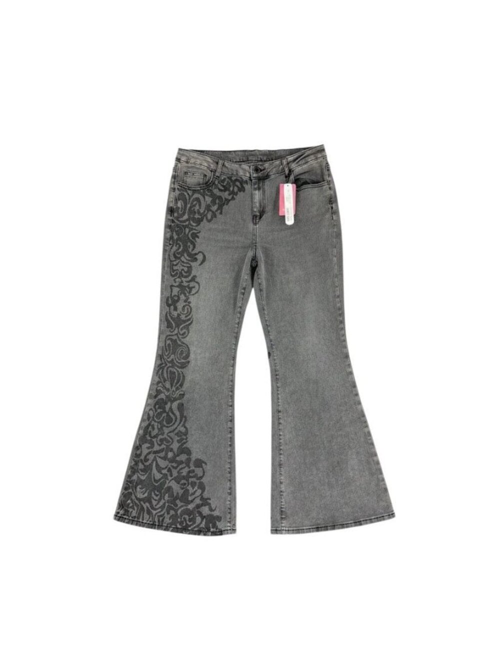 Romwe Womens  Flared Jeans With Black Floral Print 2XL NWT